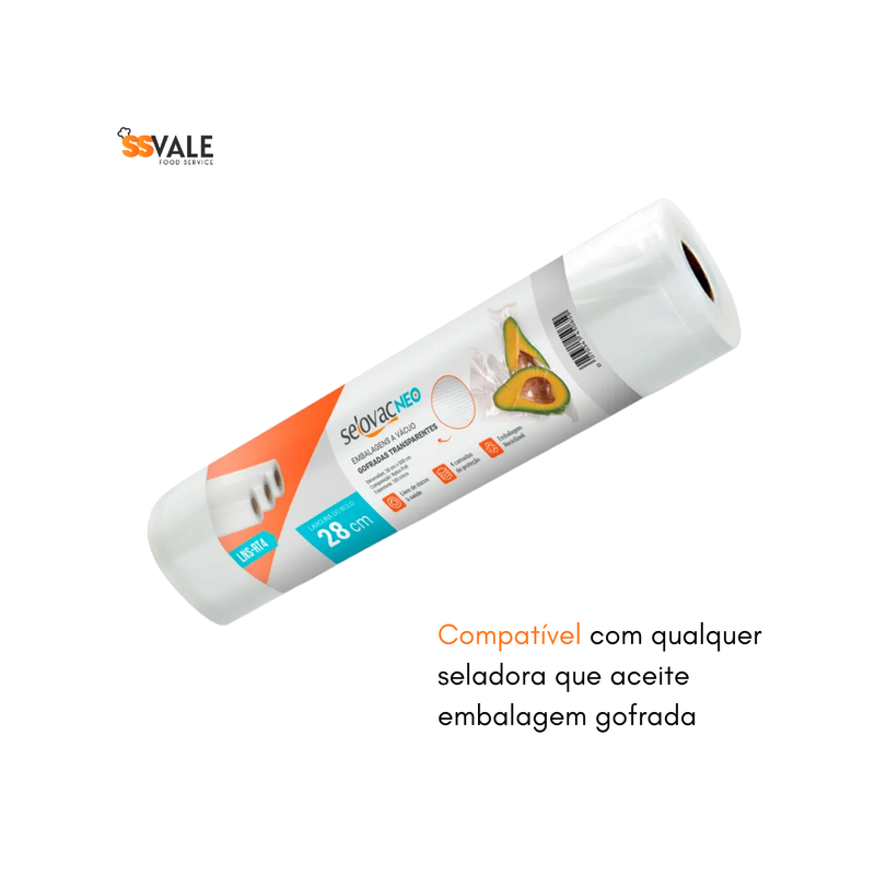 Embalagem A Vácuo Gofrada Transparente 28cm X 5m Selovac