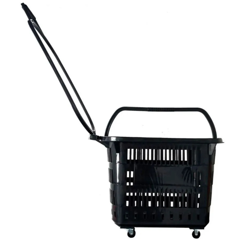 Kit com 4 Cestas Preta com Roda Para Supermercado - Plasticomm