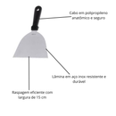 Espátula Raspadora 15 cm Profissional em Aço Inox c/ Cabo em Polipropileno Preto