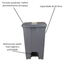 Lixeira Quadrada 60L com Pedal Cinza - JSN