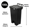 Lixeira 100L Preta com Pedal e Rodas - JSN