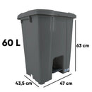 Lixeira Quadrada 60L com Pedal Cinza - JSN