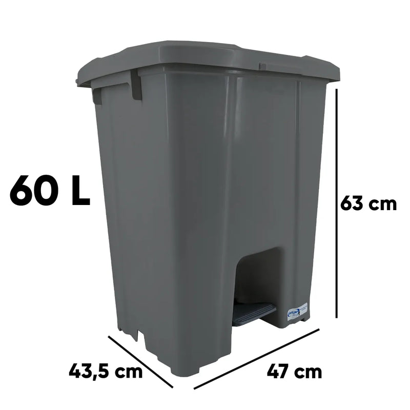 Lixeira Quadrada 60L com Pedal Cinza - JSN
