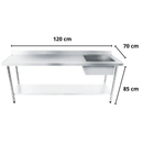 Pia Aço Inox 304 120x70x85 cuba lado direito e prateleira inferior Promaq