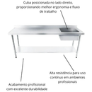 Pia Aço Inox 304 120x70x85 cuba lado direito e prateleira inferior Promaq