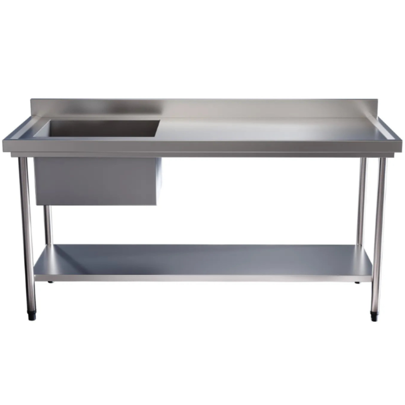 Pia Aço Inox 304 150x70x85 Com Cuba Lado Esquerdo E Prateleira Inferior Lisa Promaq