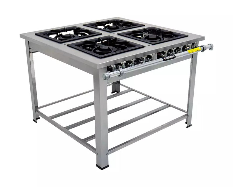 Fogão Industrial Inox 4 Bocas Duplas 40x40 Gás GLP - Venâncio