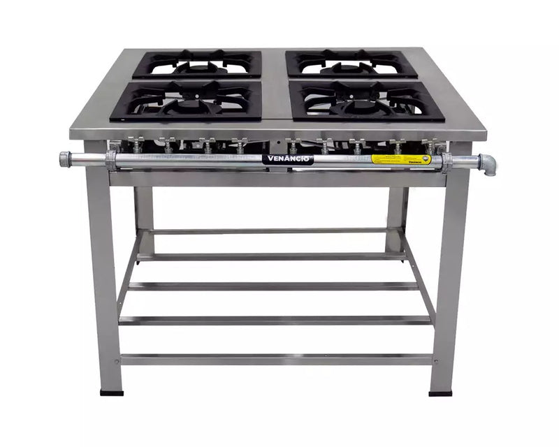 Fogão Industrial Inox 4 Bocas Duplas 40x40 Gás GLP - Venâncio