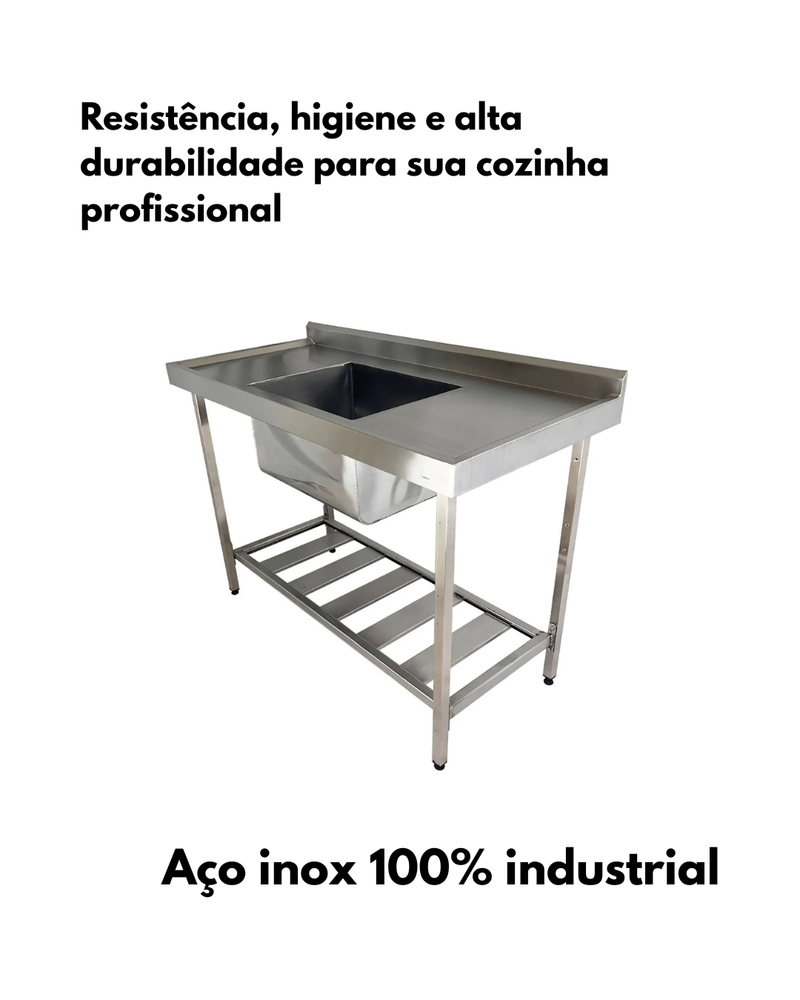 Pia Industrial de Aço Inox 100×60×85 cm com Cuba Centralizada - Promaq