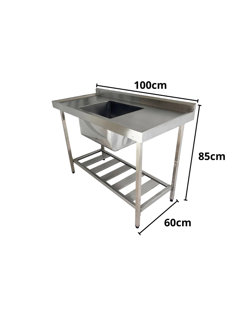 Pia Industrial de Aço Inox 100×60×85 cm com Cuba Centralizada - Promaq