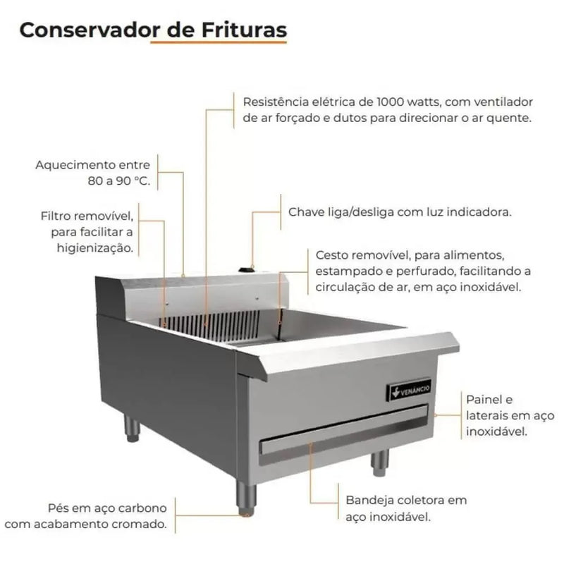 Conservador de Fritura Elétrico Linha Prime Aço Inox 1 Cuba Aquecedor 18" 220v - Venâncio