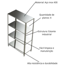Estante Inox 430 150x40x165cm Com 4 Planos Lisa