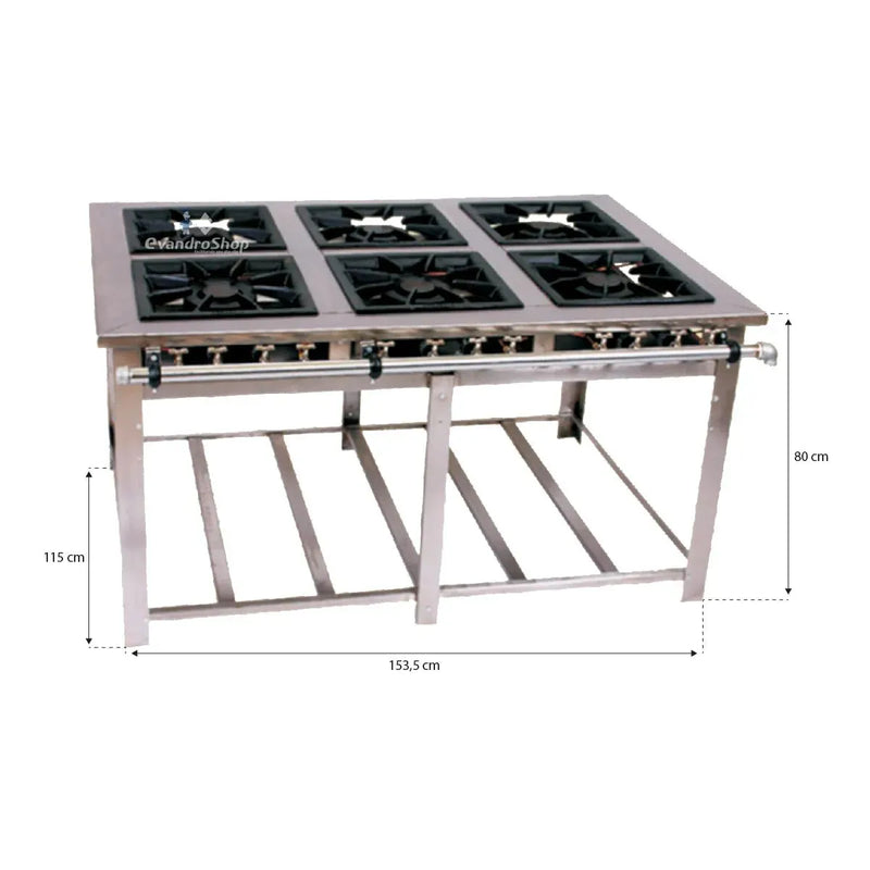 Fogão Industrial 6 Bocas 40X40 Baixa Pressão Maxi Inox Mi6 - Venâncio
