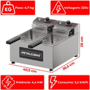 Fritador Elétrico 2 Cubas de 3 Litros 220V Metalcubas