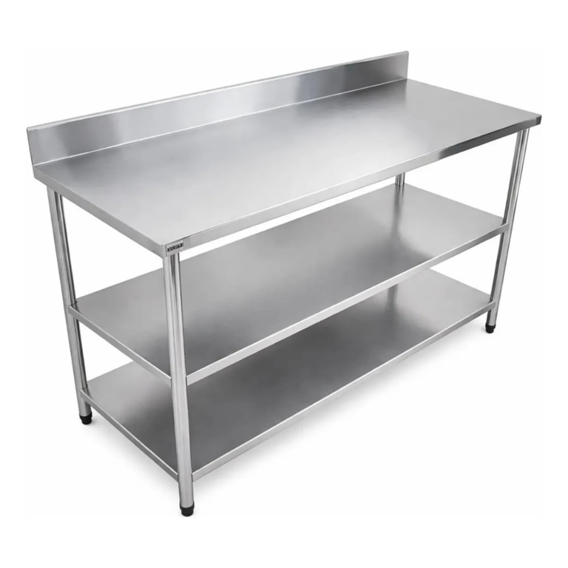 Mesa de Trabalho Inox 150x70x85cm com Prateleira Inferior Lisa e com Tampo Promaq