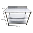 Mesa de Trabalho Inox 150x70x85cm com Prateleira Inferior Lisa e com Tampo Promaq