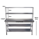 Mesa de Trabalho Inox 430 150x70x85cm com Prateleira Inferior e Superior Lisa