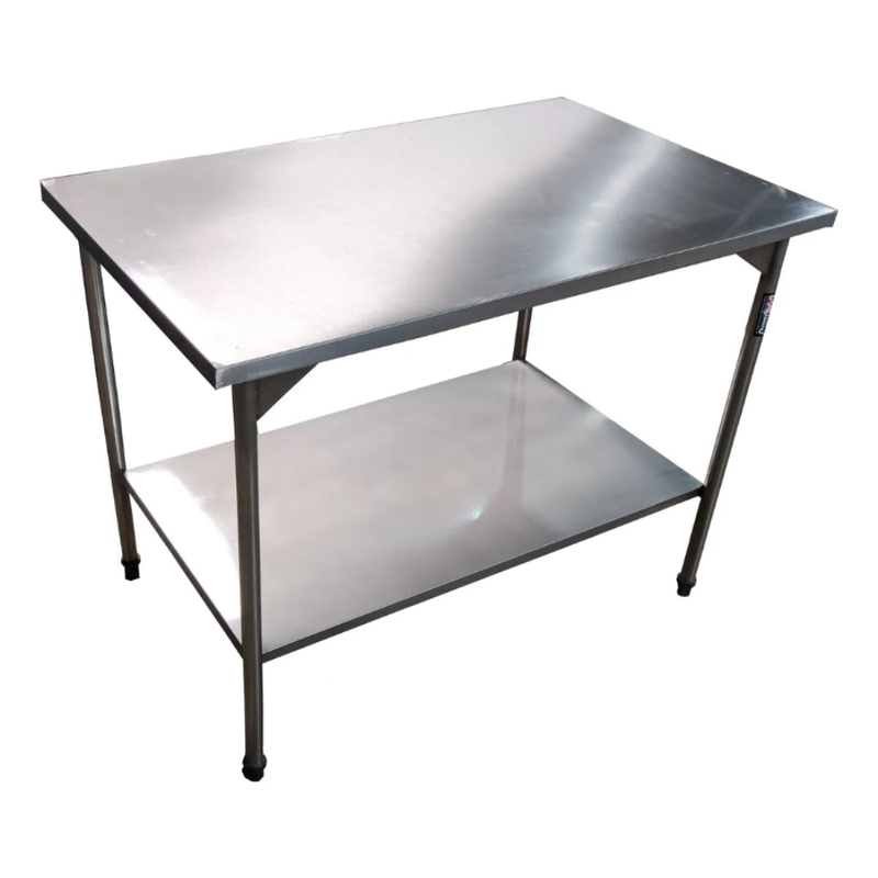 Mesa de Trabalho Inox 120x70x85cm Com Prateleira Inferior Lisa