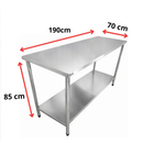Mesa de Trabalho Inox 430 190x70x85 cm com Prateleira Inferior Lisa Industrial