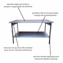 Mesa de Trabalho Inox 430 150x70x85 cm com Prateleira Inferior Lisa Profissional