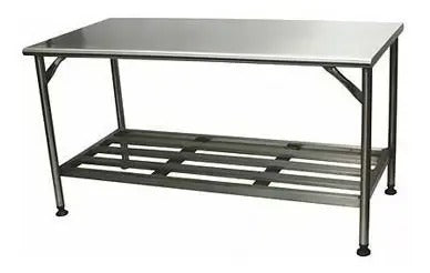 Mesa Inox 430 Soldado 190x70x85cm com prateleira inferior gradeada - P