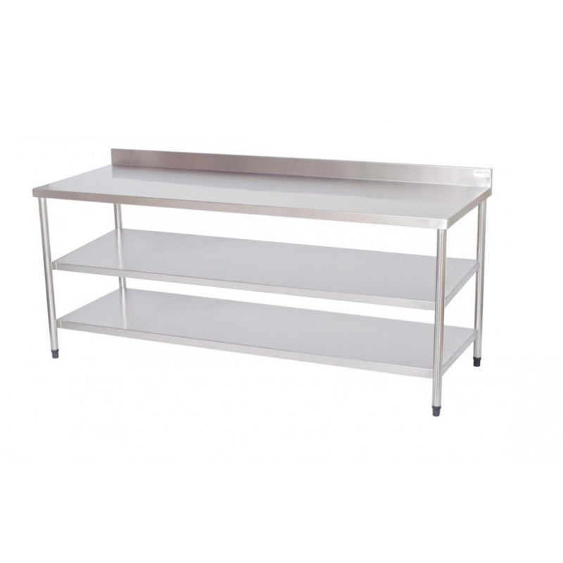 Mesa Inox c/ Prateleira Superior e Inferior Inox 430 Soldado 190x70x85cm - P