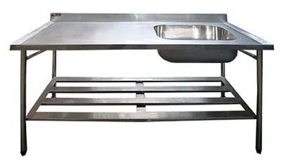 Pia Aço Inox 180x70x85 Cuba lado esquerdo e prateleira inferior gradeada - P