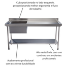 Pia Aço Inox 304 120x70x85 Com Cuba Lado Esquerdo E Prateleira Inferior Lisa Promaq