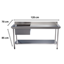 Pia Aço Inox 304 120x70x85 Com Cuba Lado Esquerdo E Prateleira Inferior Lisa Promaq