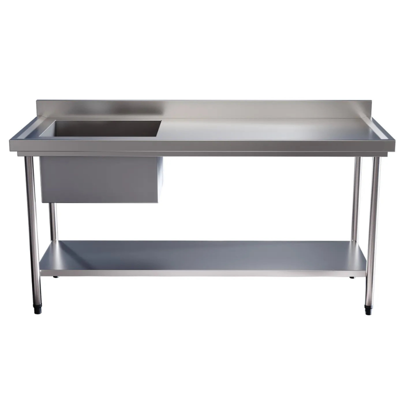 Pia Aço Inox 304 120x70x85 Com Cuba Lado Esquerdo E Prateleira Inferior Lisa Promaq