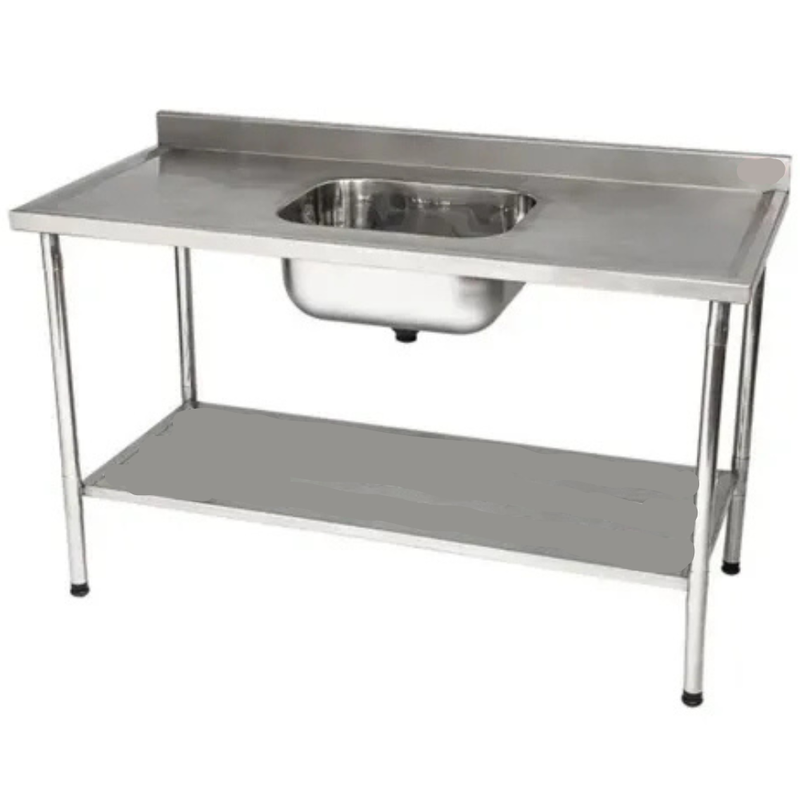 Pia Aço Inox 304 150x70x85 com Cuba Central e Prateleira Inferior Lisa Promaq