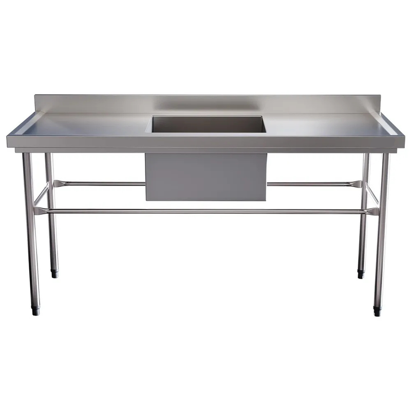 Pia Inox 304 180x70x85cm com Cuba Central 50X40cm com Prateleira Inferior Lisa Promaq